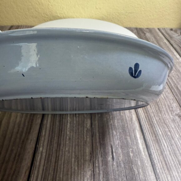 Vintage DRU Holland Blue Tulips Enameled Round Baking Dish Rare #25 w2 Handles - Picture 8 of 9